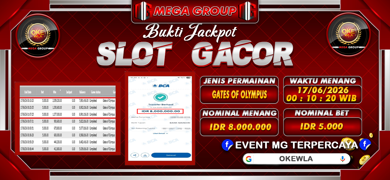 Bukti JP situs Okewla hari Rabu, 17 Juni 2026